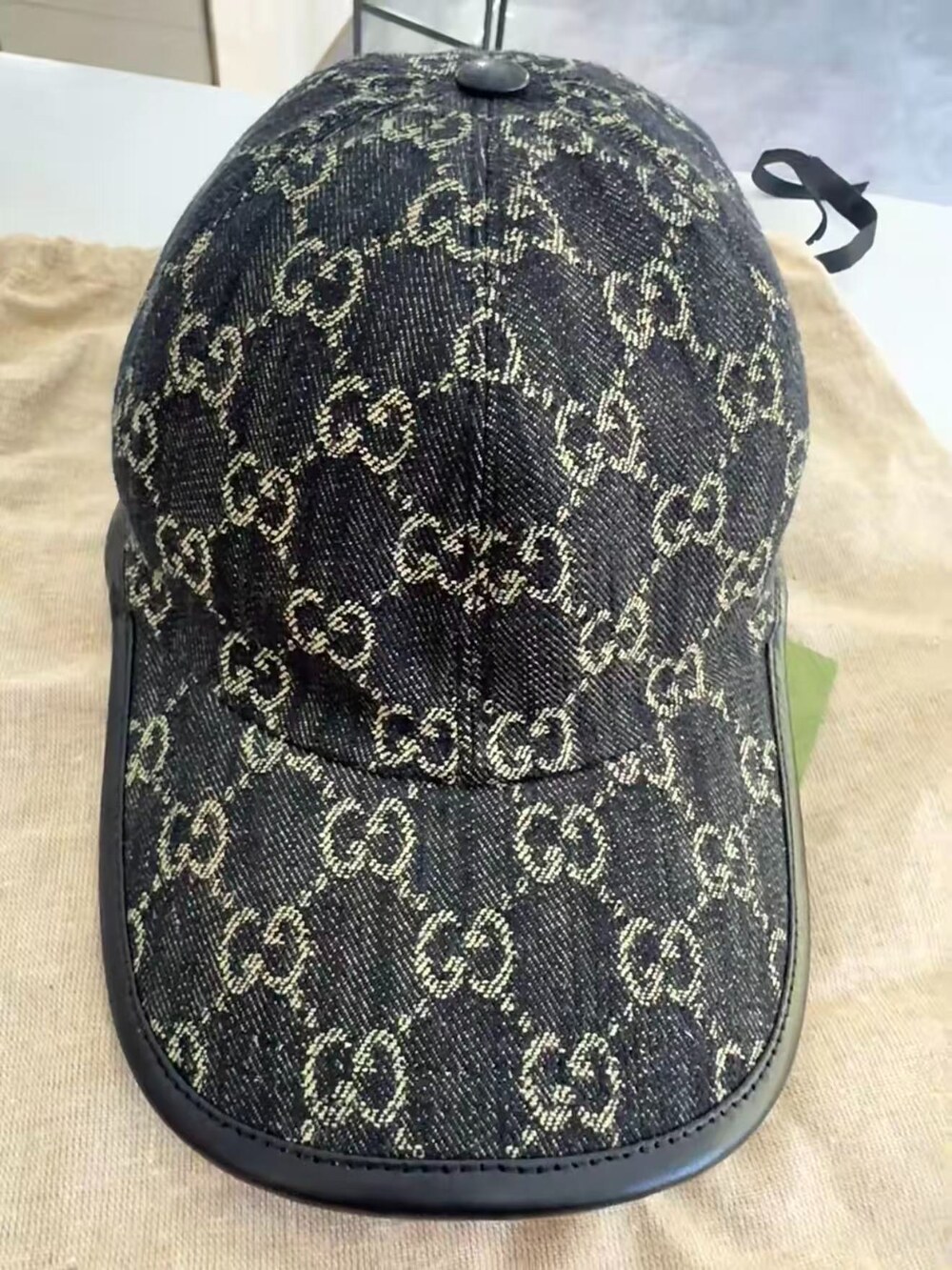 Gucci GG Denim Baseball Cap with Leather Trim
